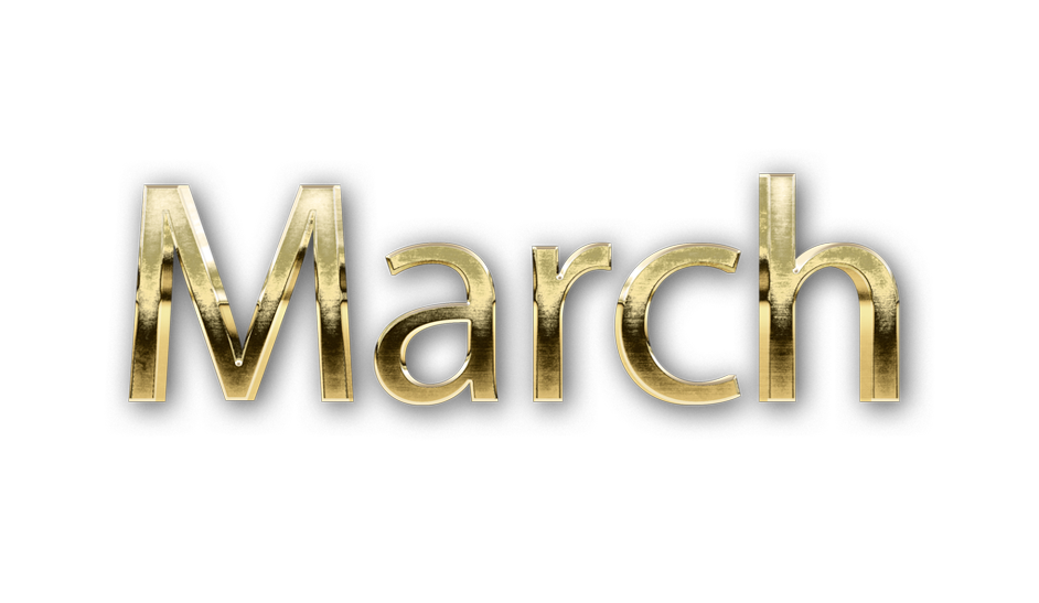 MARCH month name word MARCH gold 3D text typography PNG images free